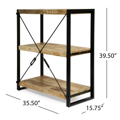 Brinkley Modern Industrial Handcrafted 3 Shelf Mango Wood Shelving Unit Natural/Black - Christopher Knight Home 11 Brinkley Modern Industrial Handcrafted 3 Shelf Mango Wood Shelving Unit Natural/Black - Christopher Knight Home - Image 9