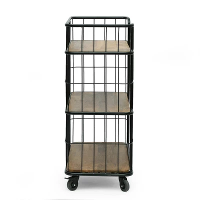 Colwill Modern Industrial Handcrafted Mango Wood Kitchen Cart With Wheels Natural/Black - Christopher Knight Home 4 Colwill Modern Industrial Handcrafted Mango Wood Kitchen Cart With Wheels Natural/Black - Christopher Knight Home - Image 2