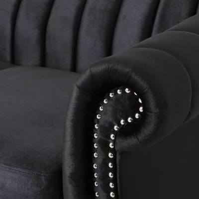 Glenmont Modern Glam Channel Stitch Velvet Loveseat With Nailhead Trim - Christopher Knight Home 5 Glenmont Modern Glam Channel Stitch Velvet Loveseat With Nailhead Trim - Christopher Knight Home - Image 3