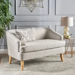 Sheena Mid Century Modern Loveseat Beige - Christopher Knight Home: Upholstered Polyester, Wood Frame, Seats 2