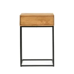 Gaudet Modern Industrial Handmade Mango Wood C Shaped Side Table With Drawer Natural/Black - Christopher Knight Home -Christopher Knight Home GUEST 4e690897 612d 4b5e bcb2 74f32d704d5c