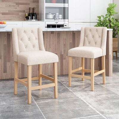 Set Of 2 Landria Button Tufted Wingback Counter Height Barstools - Christopher Knight Home 4 Set Of 2 Landria Button Tufted Wingback Counter Height Barstools - Christopher Knight Home - Image 2