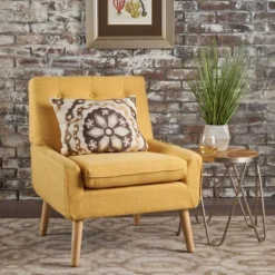 Eilidh Mid Century Tufted Accent Chair Muted Yellow - Christopher Knight Home