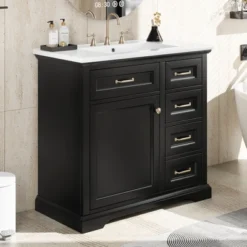 Christopher Knight Home Timeus 36" Modern Bathroom Vanity With Ceramic Sink, Drawers -Christopher Knight Home GUEST 529ecba5 1423 4fdf 8f7b 772193a08e4c