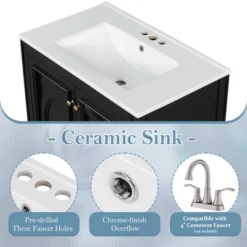 30"W Vintage Bathroom Vanity With Sink, Bathroom Cabinet With Adjustable Shelf, Drawer, Door Shelves And Soft Closing Door-Christopher Knight Home -Christopher Knight Home GUEST 551d0915 b4f8 4e25 9bf6 fe7ed2123729