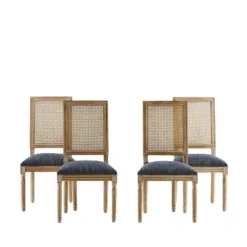 Christopher Knight Home Brownell French Country Wood And Cane Upholstered Dining Chairs (Set Of 4) -Christopher Knight Home GUEST 57649b2c 8962 4a5c a5fe e08db1c0467c