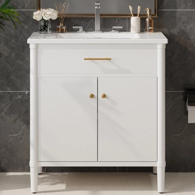 Christopher Knight Home Kachina Modern 31" Bathroom Vanity With Ceramic Sink, 2 Doors And Adjustable Shelf 12 Christopher Knight Home Kachina Modern 31" Bathroom Vanity With Ceramic Sink, 2 Doors And Adjustable Shelf - Image 10