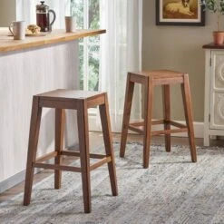 Set Of 2 Maybelle Farmhouse Wooden Counter Height Barstools - Christopher Knight Home