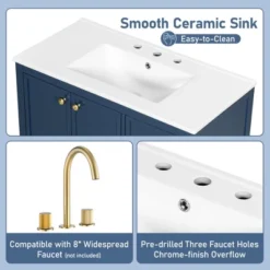 Christopher Knight Home Bathroom Vanity With Ceramic Sink, Bathroom Cabinet With Soft-Closing Door, Drawers Of Different Sizes, Solid Wood Frame & Leg -Christopher Knight Home GUEST 5b866c0e 3be4 4fc1 82b0 f78e9b0d82d3