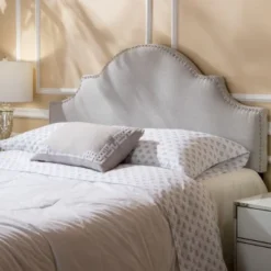 Arched Camel-Back Upholstered Headboard Queen Size With Nailhead Stud Trim, Adjustable Height Full/Queen Beds Headboard -Christopher Knight Home -Christopher Knight Home GUEST 5d3cde5a a32b 4194 b1cd 8494d26846ab