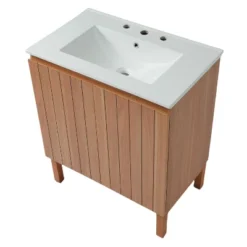 Christopher Knight Home Randi Vintage Minimalist 30" Modern Bathroom Vanity With Ceramic Sink, Antique Natural -Christopher Knight Home GUEST 5e8ce99e fa51 482e 8b42 10f5b0309a55