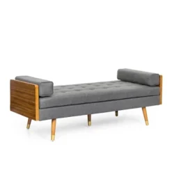 Keairns Mid Century Modern Tufted Double End Chaise Lounge With Bolster Pillows - Christopher Knight Home -Christopher Knight Home GUEST 603d2405 c2fd 42ac a507 b6a05bb222fa