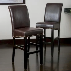 Set Of 2 Christopher Knight Home Lissette Leather Barstool - Brown -Christopher Knight Home GUEST 60a72d80 00d6 47d0 af64 5dc1663fd996