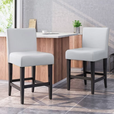 Set Of 2 25.5" Lopez Leather Counter Height Barstools - Christopher Knight Home 8 Set Of 2 25.5" Lopez Leather Counter Height Barstools - Christopher Knight Home - Image 6