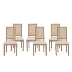 Set Of 6 Regina French Country Wood And Cane Upholstered Dining Chairs - Christopher Knight Home -Christopher Knight Home GUEST 65489b8a 46b5 40ba b009 2f282869d961