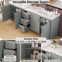 Christopher Knight Home Lucian Modern 84" Double-Sink Bathroom Vanity With Ceramic Sinks, 3 Drawers And Adjustable Shelves -Christopher Knight Home GUEST 661ae77c 1551 4d3a aec4 e5b81a616d8e