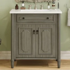 Christopher Knight Home Mualani 31" Vintage Bathroom Vanity With Ceramic Sink, 2 Doors And Adjustable Shelf -Christopher Knight Home GUEST 66fc1cf4 3dd5 4a40 b3fc 30ce0523309c