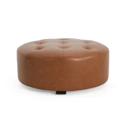 Christopher Knight Home Rafael Modern Button Tufted Faux Leather Round Ottoman, Light Brown -Christopher Knight Home GUEST 673e2dcd 7f5f 40ac a860 45398728b233