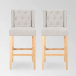 Set Of 2 Lansglen Button Tufted Wingback Barstools - Christopher Knight Home -Christopher Knight Home GUEST 682f098c fc5f 4f5f ae48 7f3a81a746e4