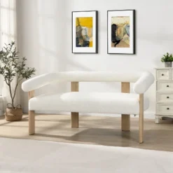 Christopher Knight Home Webb 53" Modern Rubberwood Boucle Upholstered Loveseat