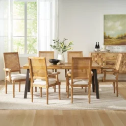 7pc Chatau Farmhouse Fabric Upholstered Wood And Cane Dining Set - Christopher Knight Home -Christopher Knight Home GUEST 6a5c5951 bf0b 414c 9e1c 72244ee4b85c