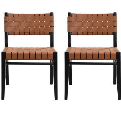 Christopher Knight Home Cassius Woven Faux Leather Rubberwood Dining Chair (Set Of 2) 10 Christopher Knight Home Cassius Woven Faux Leather Rubberwood Dining Chair (Set Of 2) - Image 8