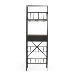 Boster Boho Industrial 21 Bottle Floor Wine Rack With Storage Natural/Black - Christopher Knight Home -Christopher Knight Home GUEST 6b0b6ce6 d421 4089 8392 7d134756ca49