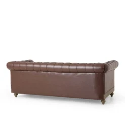 Castalia Chesterfield Tufted 3 Seater Sofa With Nailhead Trim Dark Brown/Natural - Christopher Knight Home -Christopher Knight Home GUEST 6bcc9f14 71b9 452c 8408 bfc6f549c645
