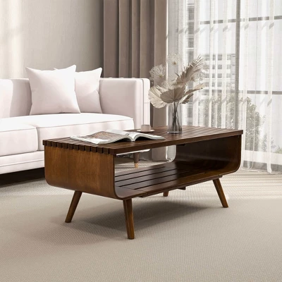 Christopher Knight Home Otto Solid Wood 44" W Coffee Table With Slatted Tabletop And Shelf 3 Christopher Knight Home Otto Solid Wood 44" W Coffee Table With Slatted Tabletop And Shelf