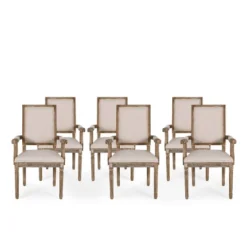 Set Of 6 Maria French Country Wood Upholstered Dining Chairs - Christopher Knight Home