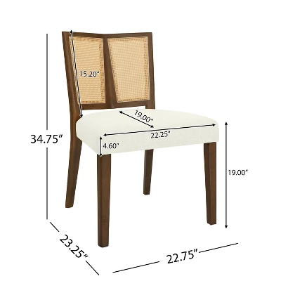 Christopher Knight Home Hassan Rubberwood Upholstered Dining Chairs With Cane Webbing(Set Of 2) 4 Christopher Knight Home Hassan Rubberwood Upholstered Dining Chairs With Cane Webbing(Set Of 2) - Image 2
