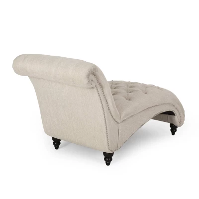 Varnell Contemporary Fabric Button Tufted Chaise Lounge Beige/Dark Brown - Christopher Knight Home 4 Varnell Contemporary Fabric Button Tufted Chaise Lounge Beige/Dark Brown - Christopher Knight Home - Image 2