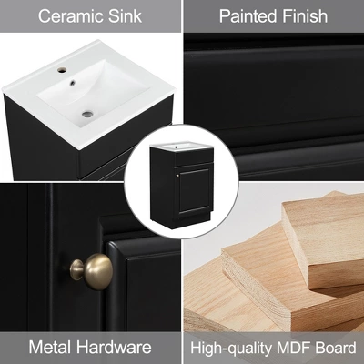 20"W Bathroom Vanity With Ceramic Sink, Bathroom Cabinet With Storage Rack, Adjustable Shelf And Soft Closing Door-Christopher Knight Home 4 20"W Bathroom Vanity With Ceramic Sink, Bathroom Cabinet With Storage Rack, Adjustable Shelf And Soft Closing Door-Christopher Knight Home - Image 2