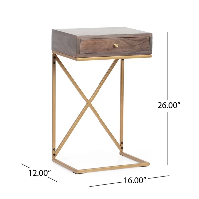 Bucyrus Rustic Glam Handcrafted Acacia Wood C Shaped Side Table Dark Brown/Gold - Christopher Knight Home 12 Bucyrus Rustic Glam Handcrafted Acacia Wood C Shaped Side Table Dark Brown/Gold - Christopher Knight Home - Image 10