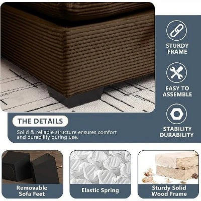 Christopher Knight Home Constance Large L-Shaped Corduroy 157.5" Sectional Sofa With Storage Ottoman And 4 Waist Pillows 4 Christopher Knight Home Constance Large L-Shaped Corduroy 157.5" Sectional Sofa With Storage Ottoman And 4 Waist Pillows - Image 2