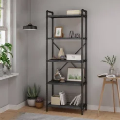 71" Driscoe Industrial 5 Shelf Firwood Bookcase Gray/Pewter - Christopher Knight Home