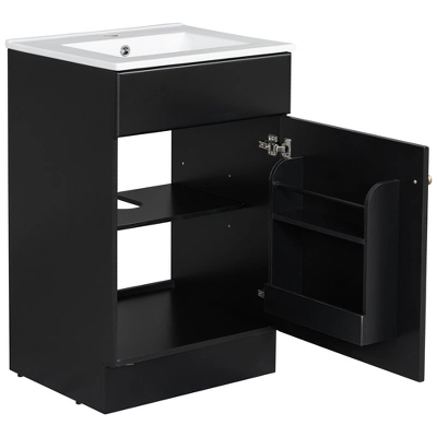 20"W Bathroom Vanity With Ceramic Sink, Bathroom Cabinet With Storage Rack, Adjustable Shelf And Soft Closing Door-Christopher Knight Home 13 20"W Bathroom Vanity With Ceramic Sink, Bathroom Cabinet With Storage Rack, Adjustable Shelf And Soft Closing Door-Christopher Knight Home - Image 11