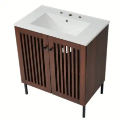 Christopher Knight Home Raja 30" Contemporary Vintage Bathroom Vanity With Ceramic Sink And Fence Door, Dark Brown -Christopher Knight Home GUEST 848f7bce 6f7b 437a 87a4 264d2ca402a1