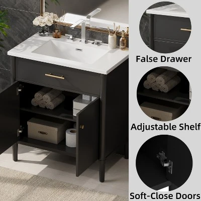 Christopher Knight Home Kachina Modern 31" Bathroom Vanity With Ceramic Sink, 2 Doors And Adjustable Shelf 8 Christopher Knight Home Kachina Modern 31" Bathroom Vanity With Ceramic Sink, 2 Doors And Adjustable Shelf - Image 6
