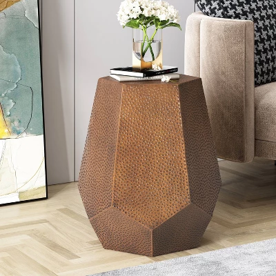 Pamsha Modern Hammered Iron Geometric Brushed Antique Side Table Bronze - Christopher Knight Home 3 Pamsha Modern Hammered Iron Geometric Brushed Antique Side Table Bronze - Christopher Knight Home
