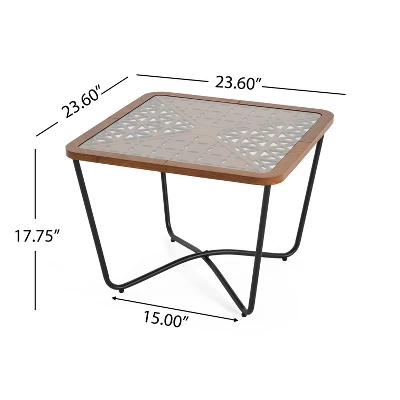Christopher Knight Home Tierney Industrial Tempered Glass And Metal Square Coffee Table With Geometric Pattern 4 Christopher Knight Home Tierney Industrial Tempered Glass And Metal Square Coffee Table With Geometric Pattern - Image 2