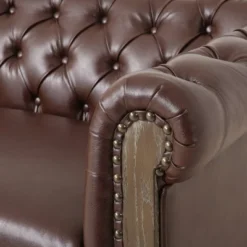 Castalia Chesterfield Tufted 3 Seater Sofa With Nailhead Trim Dark Brown/Natural - Christopher Knight Home -Christopher Knight Home GUEST 86d08740 f469 4a4e 95ee c19e45d3ae35