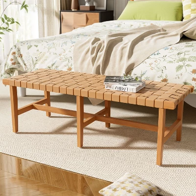 Christopher Knight Home Vladimir Contemporary Acacia Wood Bedroom Bench With Woven Faux Leather 10 Christopher Knight Home Vladimir Contemporary Acacia Wood Bedroom Bench With Woven Faux Leather - Image 8