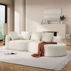 Christopher Knight Home 116" Modern Curved Sectional Sofa With High-Density Sponge And 4 Pillows