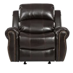 Charlie Bonded Leather Glider Recliner Club Chair - Christopher Knight Home: Studded, Wide Seat