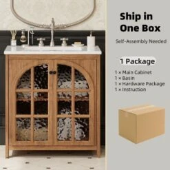 Christopher Knight Home Richter Vintage 31" Bathroom Vanity With Ceramic Sink, Tempered Glass Doors And Adjustable Shelves -Christopher Knight Home GUEST 8d355af9 fd27 46a2 a05f 64c24930b4c5