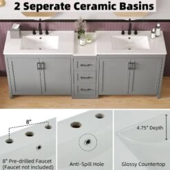 Christopher Knight Home Lucian Modern 84" Double-Sink Bathroom Vanity With Ceramic Sinks, 3 Drawers And Adjustable Shelves -Christopher Knight Home GUEST 8e260b1f f553 4569 8559 40f30feba633