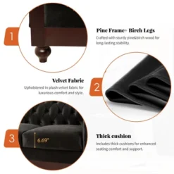 59"W Chesterfield Velvet Loveseat Sofa, Upholstered Sofa Couch With Rolled Arm Dutch And Tufted Button - Christopher Knight Home -Christopher Knight Home GUEST 90a3797a 8093 405d a50f d855bf451b86