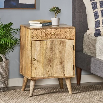 Lytle Boho Handcrafted Mango Wood Nightstand With Storage Natural - Christopher Knight Home 3 Lytle Boho Handcrafted Mango Wood Nightstand With Storage Natural - Christopher Knight Home