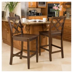Set Of 2 26.25" Naples Acacia Wood Counter Height Barstool Brown Mahogany - Christopher Knight Home